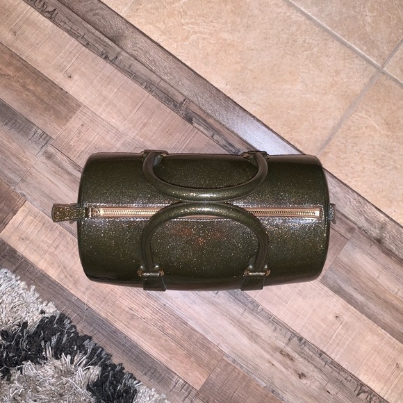 Gold Glitter Sparkle Y2K Jelly Cosmetic Bag Top Handle Style Purse Bag - Picture 2 of 7